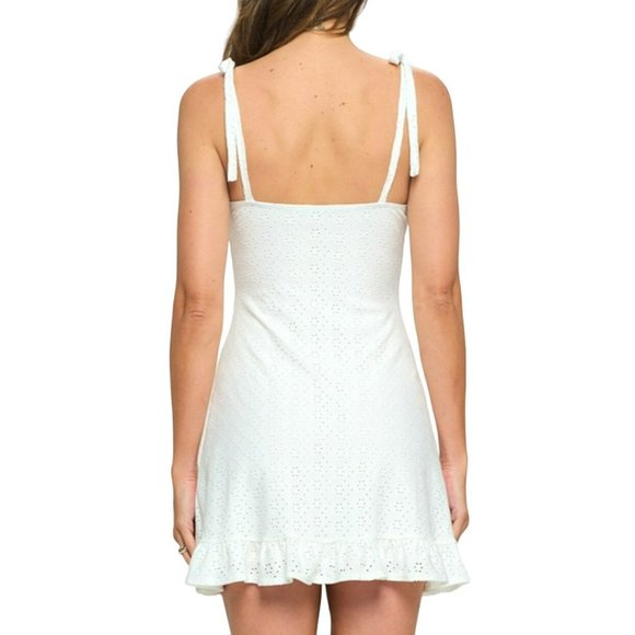 Lovely Day Sunshine Eyelet V-Neck Ruffle Mini Dress White Size Large NWT - Picture 3 of 3